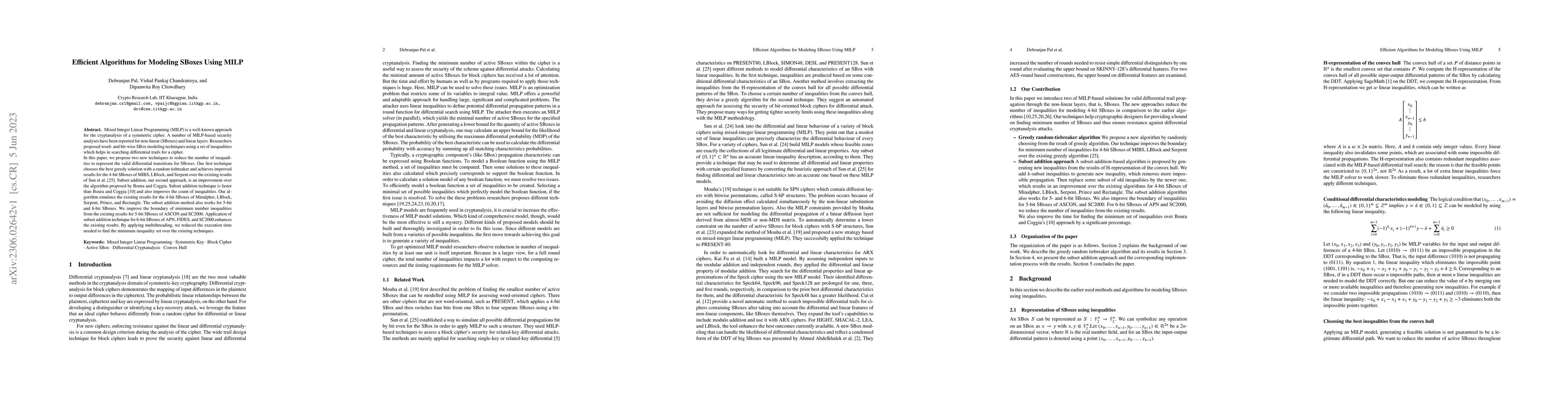 Thumbnail for Efficient Algorithms for Modeling SBoxes Using MILP