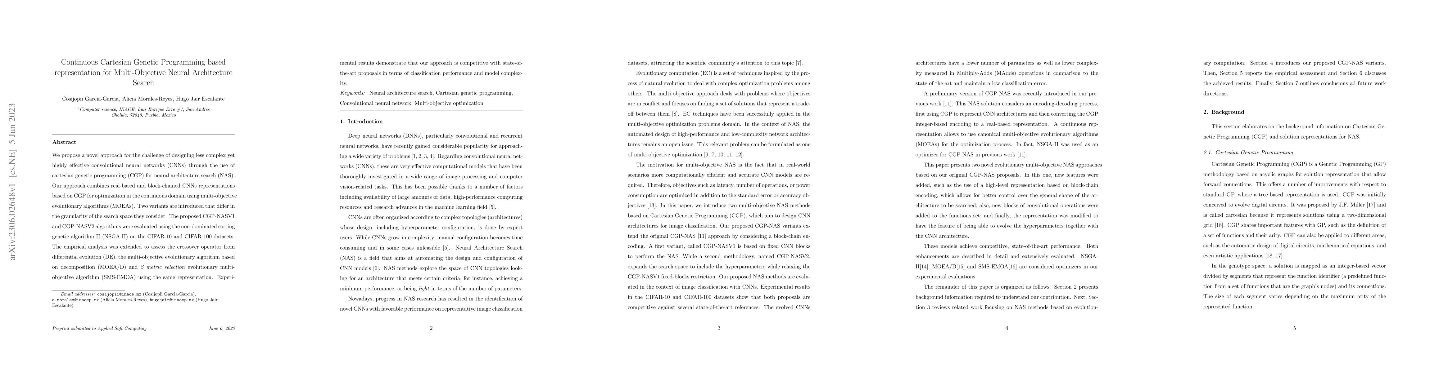Thumbnail for Continuous Cartesian Genetic Programming based representation for
  Multi-Objective Neural Architecture Search