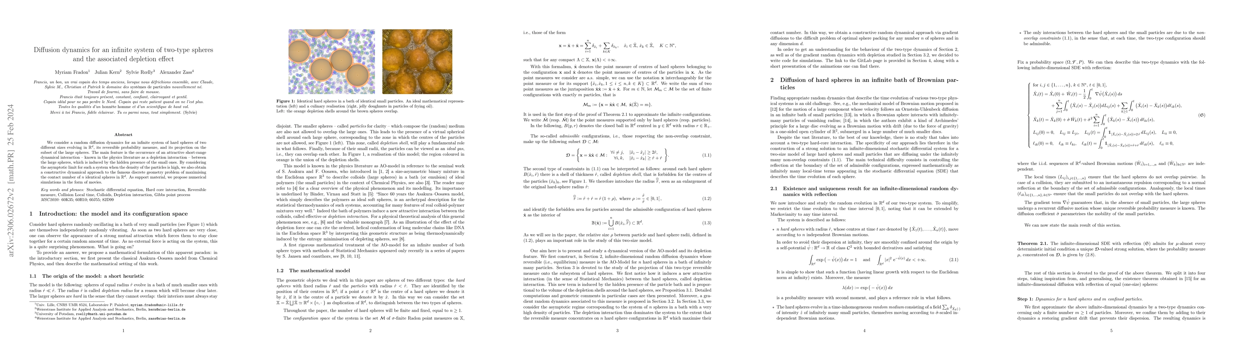 Thumbnail for Diffusion dynamics for an infinite system of two-type spheres and the
  associated depletion effect
