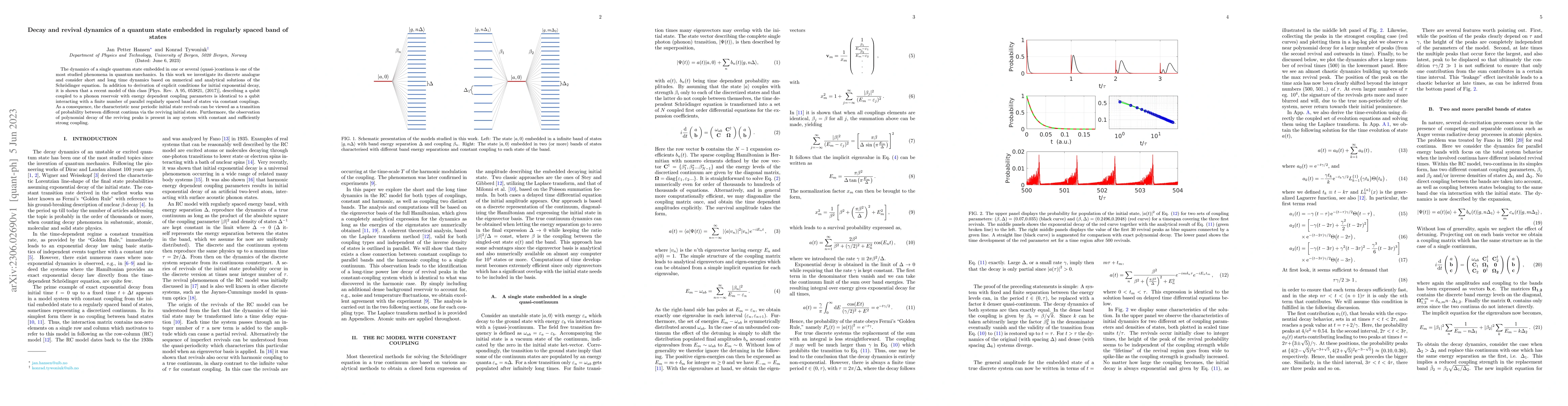 Thumbnail for Decay and revival dynamics of a quantum state embedded in regularly
  spaced band of states