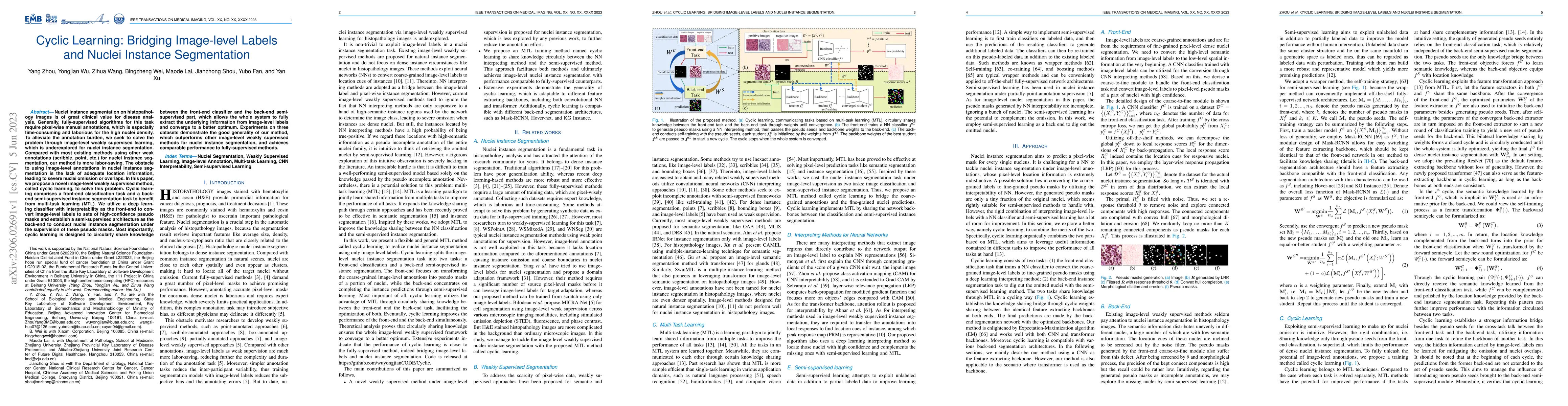 Thumbnail for Cyclic Learning: Bridging Image-level Labels and Nuclei Instance
  Segmentation