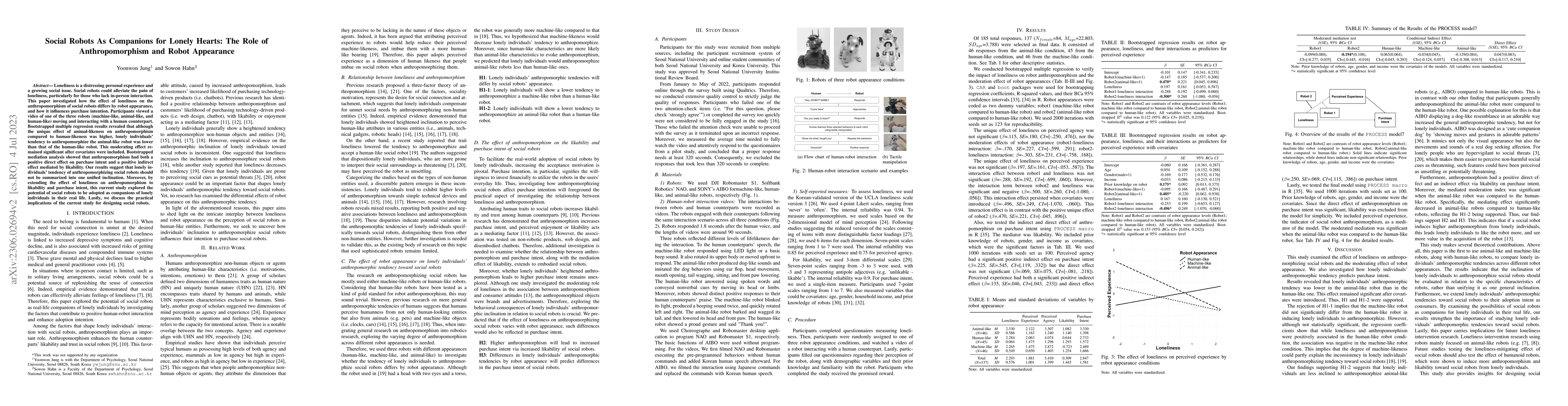 Thumbnail for Social Robots As Companions for Lonely Hearts: The Role of
  Anthropomorphism and Robot Appearance