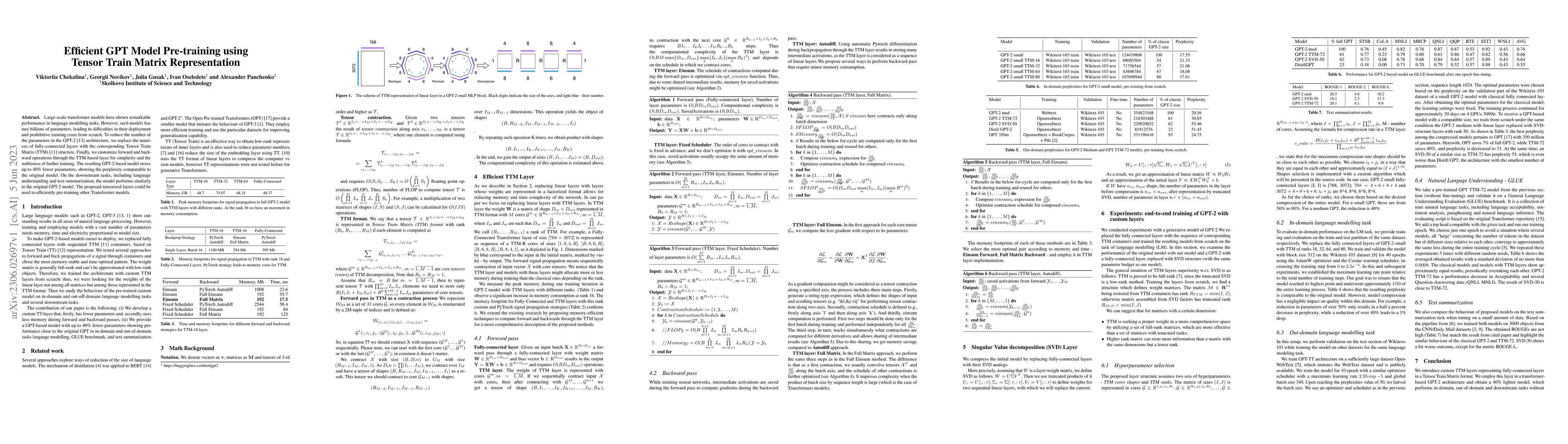 Thumbnail for Efficient GPT Model Pre-training using Tensor Train Matrix
  Representation