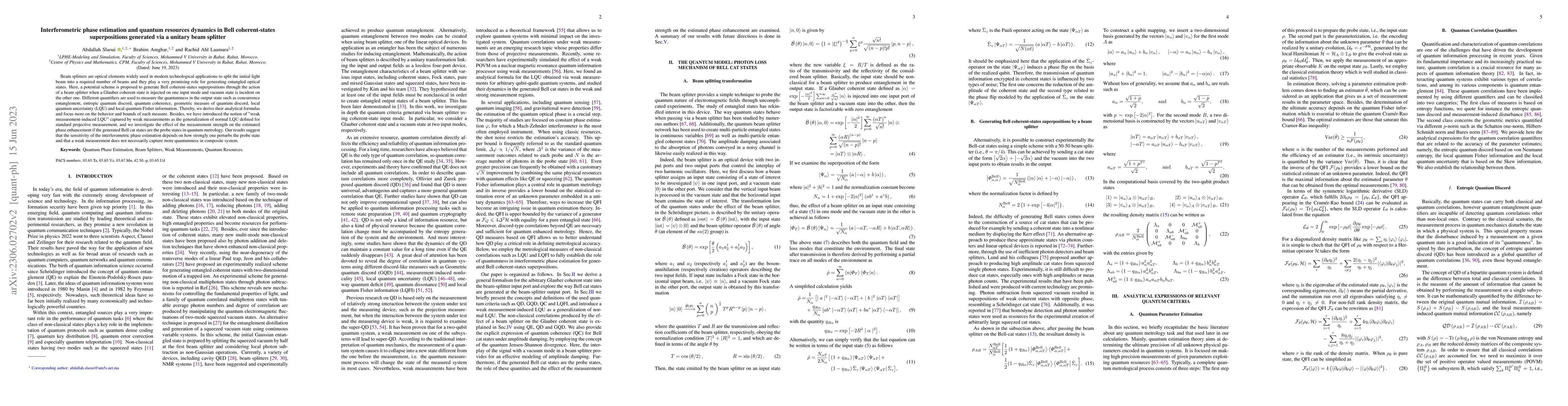 Thumbnail for Interferometric phase estimation and quantum resources dynamics in Bell
  coherent-states superpositions generated via a unitary beam splitter