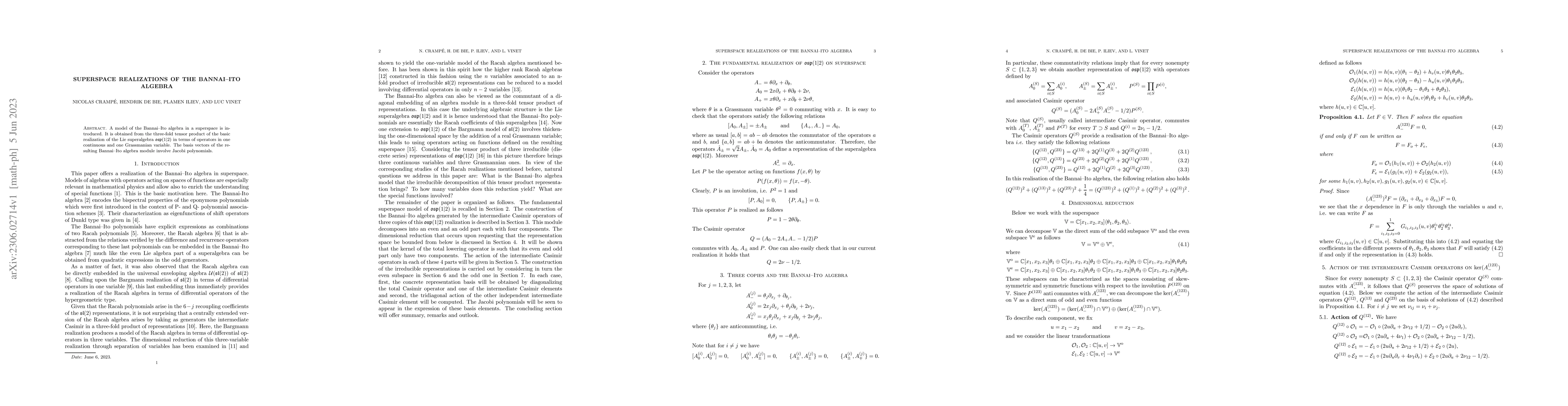 Thumbnail for Superspace realizations of the Bannai-Ito algebra