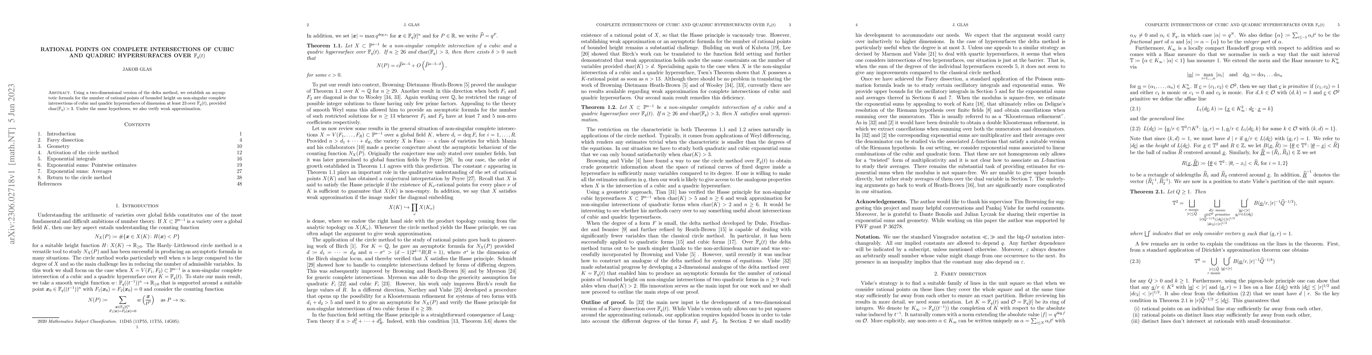 Thumbnail for Complete intersections of cubic and quadric hypersurfaces over
  $\mathbb{F}_q(t)$