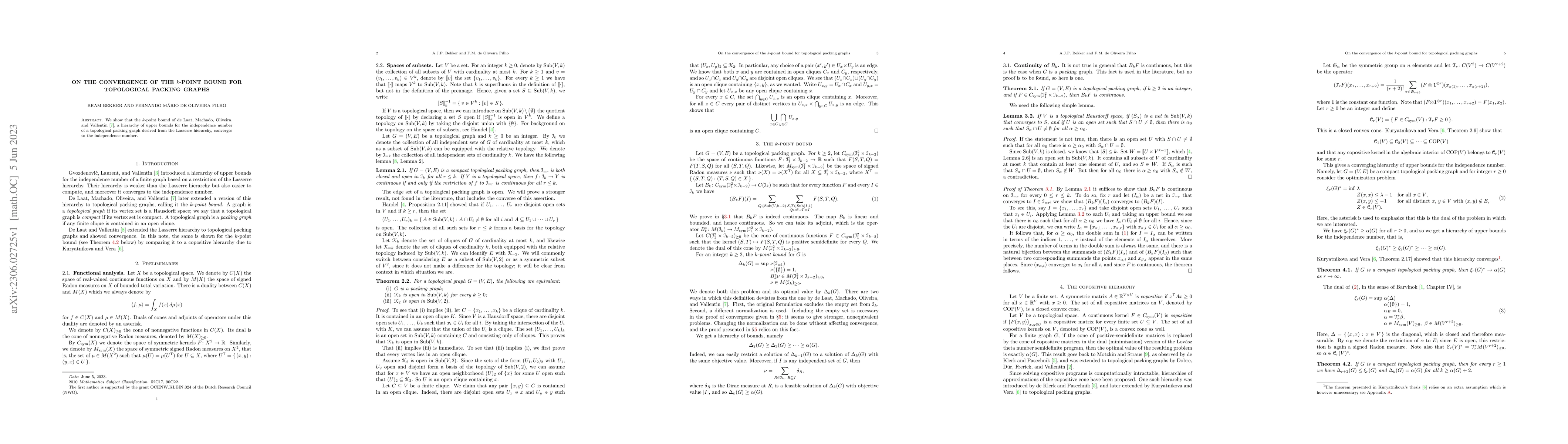 Thumbnail for On the convergence of the $k$-point bound for topological packing graphs