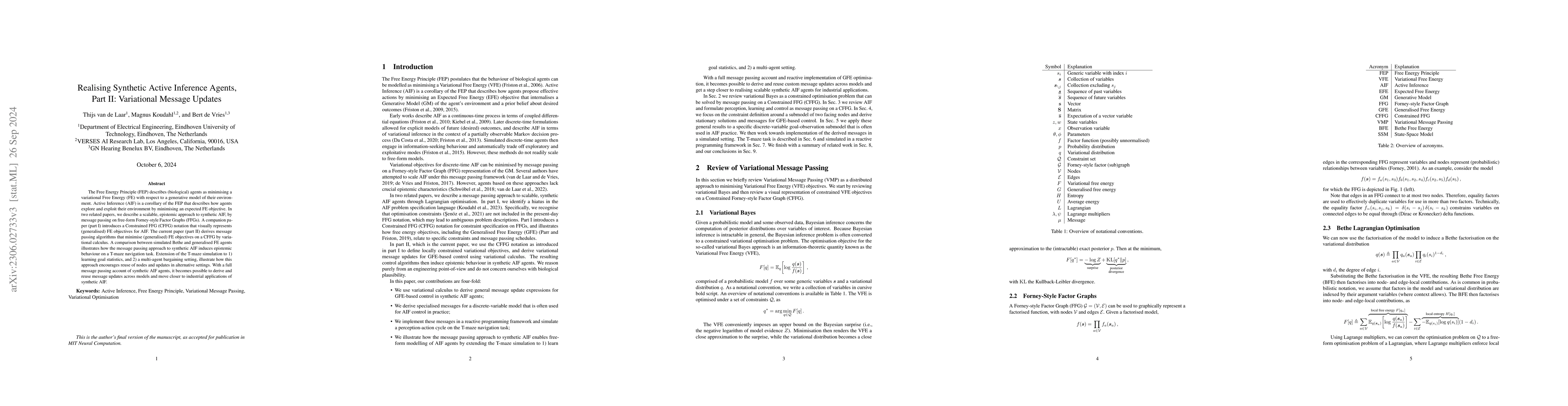 Thumbnail for Realising Synthetic Active Inference Agents, Part II: Variational
  Message Updates