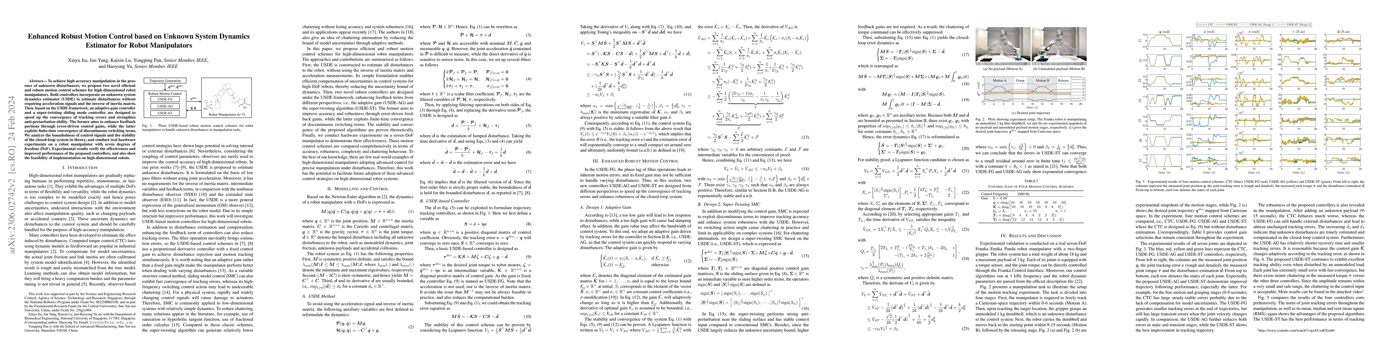 Thumbnail for Enhanced Robust Motion Control based on Unknown System Dynamics
  Estimator for Robot Manipulators
