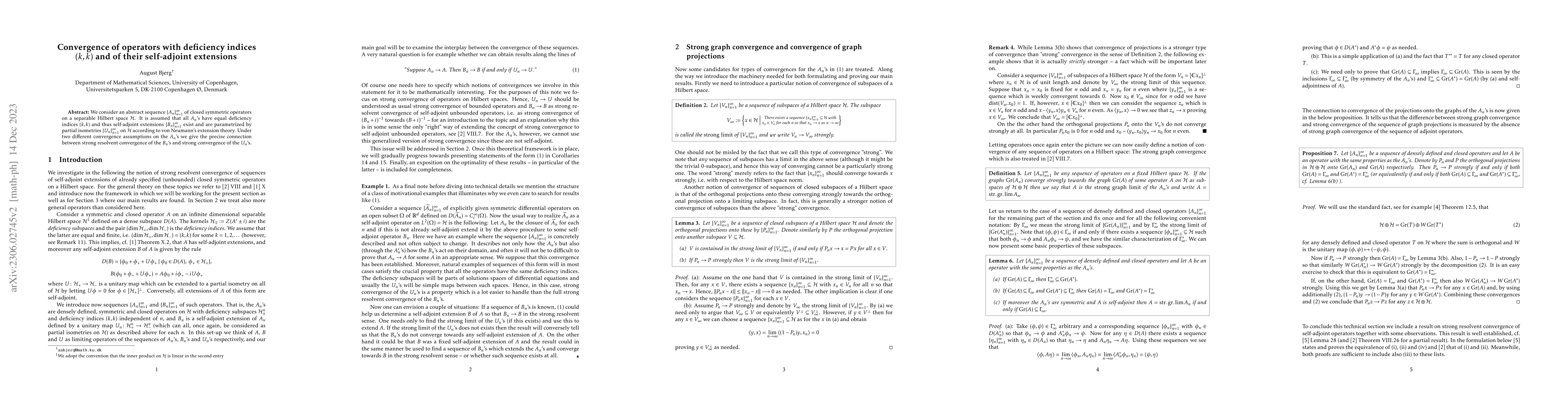 Thumbnail for Convergence of operators with deficiency indices $(k,k)$ and of their
  self-adjoint extensions