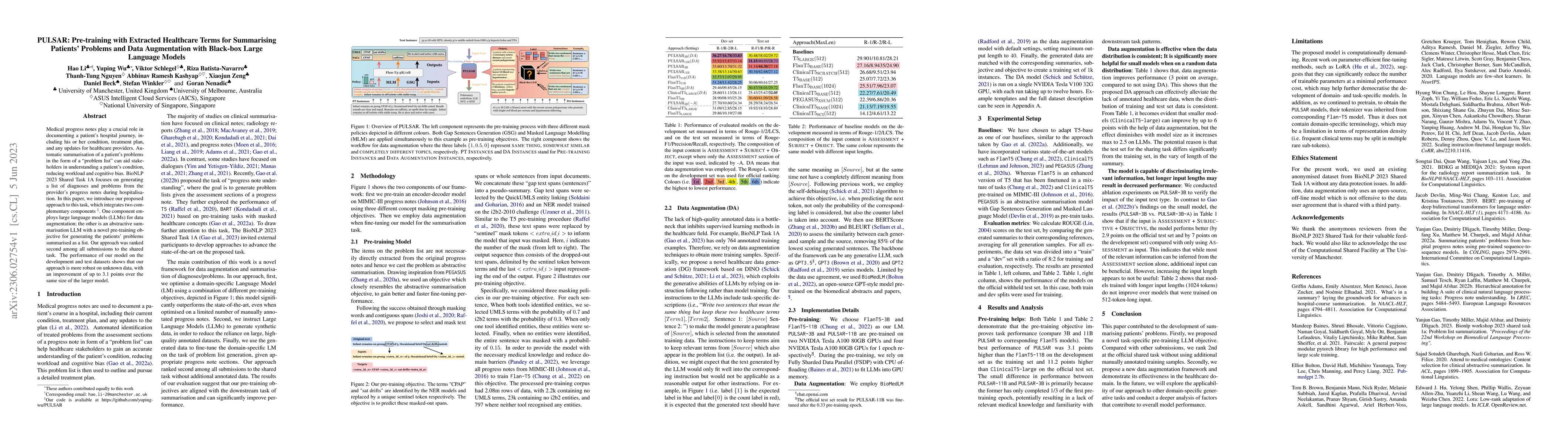 Thumbnail for PULSAR: Pre-training with Extracted Healthcare Terms for Summarising
  Patients' Problems and Data Augmentation with Black-box Large Language Models