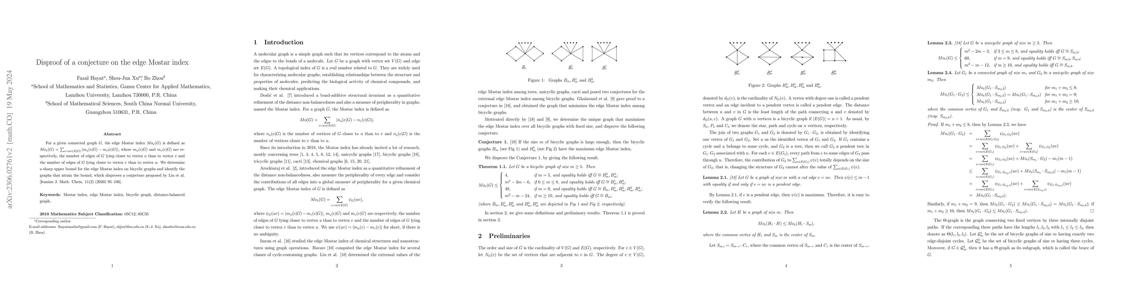 Thumbnail for Disproof of a conjecture on the edge Mostar index