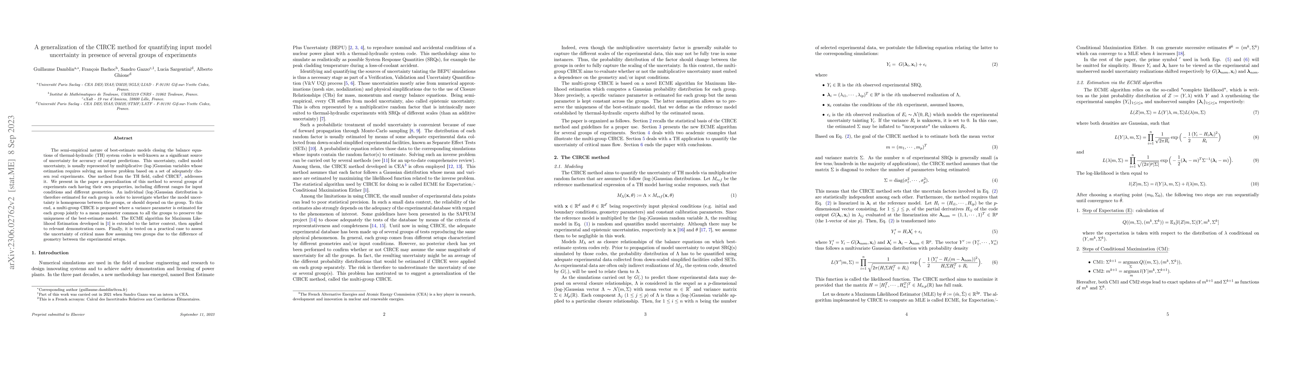 Thumbnail for A generalization of the CIRCE method for quantifying input model
  uncertainty in presence of several groups of experiments