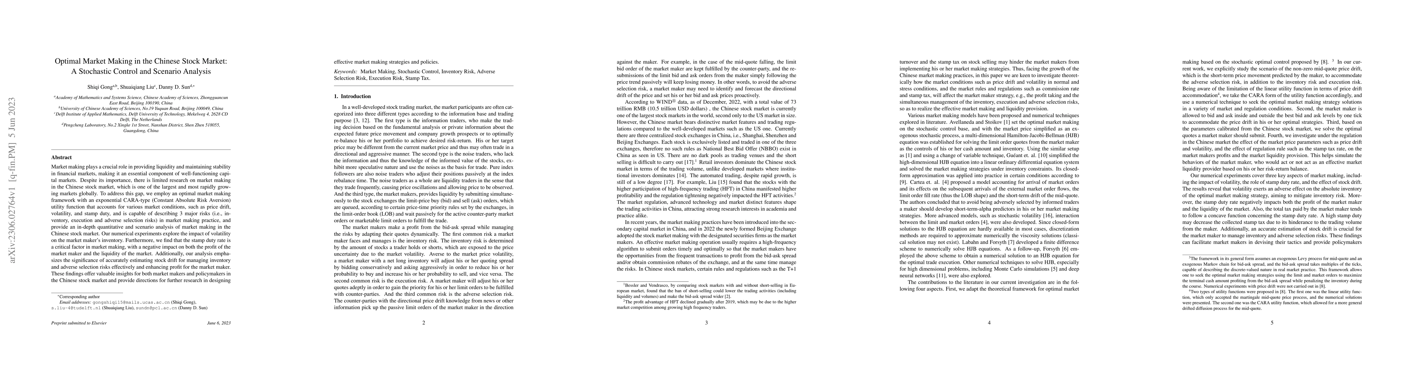 Thumbnail for Optimal Market Making in the Chinese Stock Market: A Stochastic Control
  and Scenario Analysis