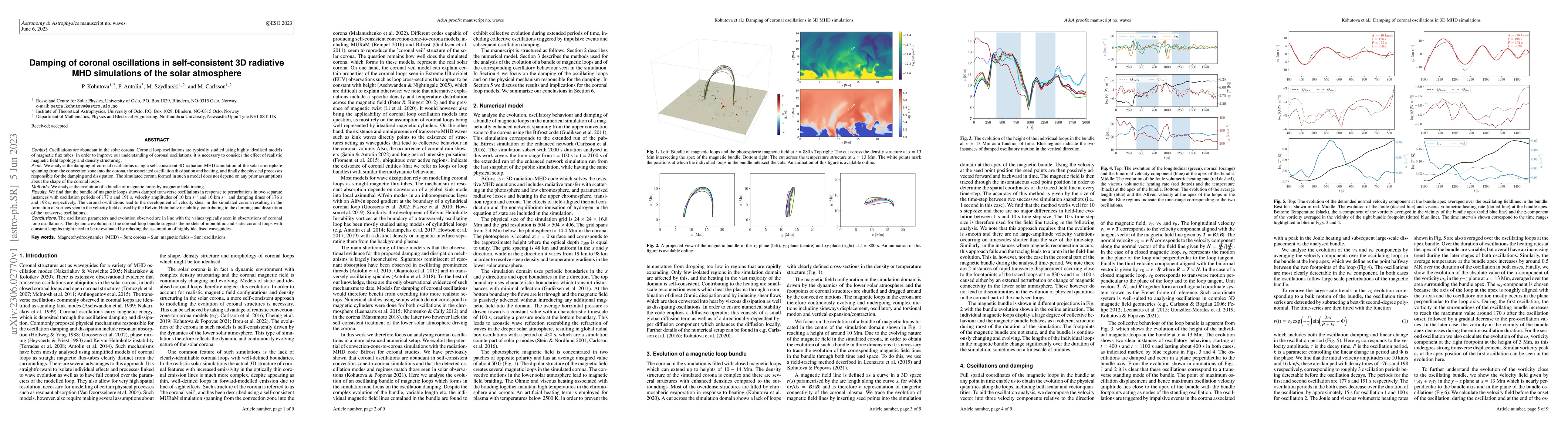 Thumbnail for Damping of coronal oscillations in self-consistent 3D radiative MHD
  simulations of the solar atmosphere