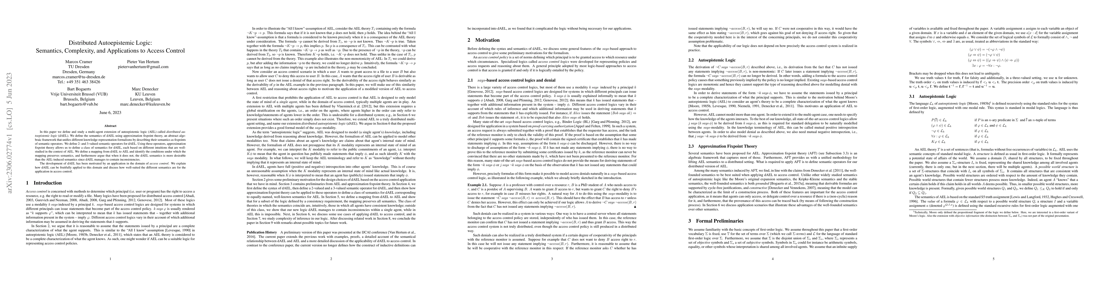 Thumbnail for Distributed Autoepistemic Logic: Semantics, Complexity, and Applications
  to Access Control