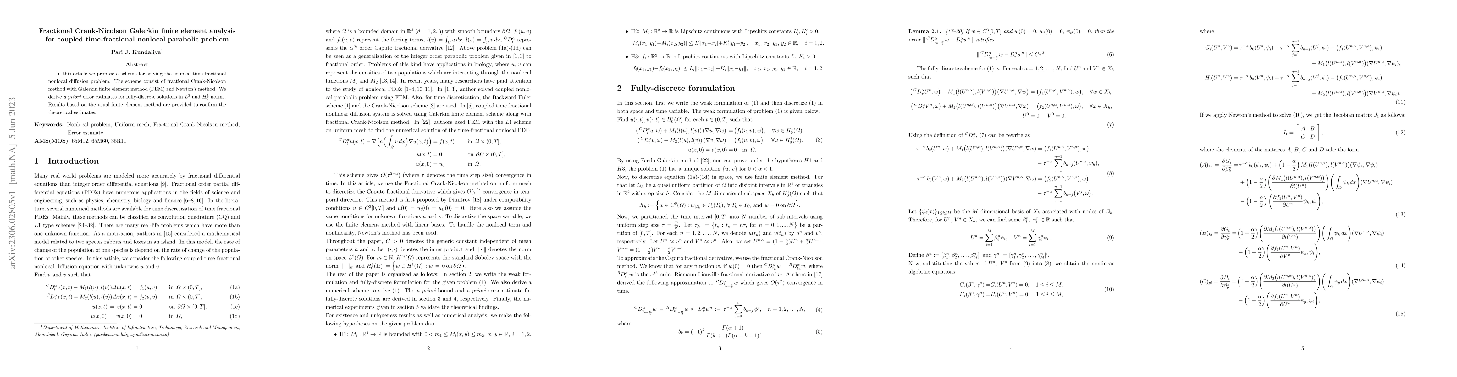 Thumbnail for Fractional Crank-Nicolson Galerkin finite element analysis for coupled
  time-fractional nonlocal parabolic problem
