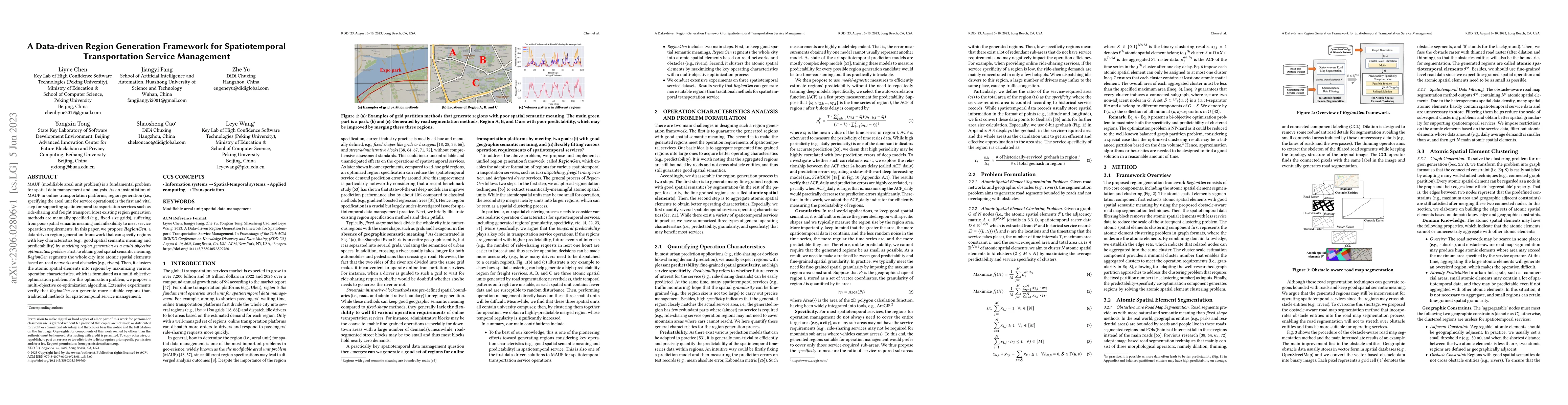 Thumbnail for A Data-driven Region Generation Framework for Spatiotemporal
  Transportation Service Management
