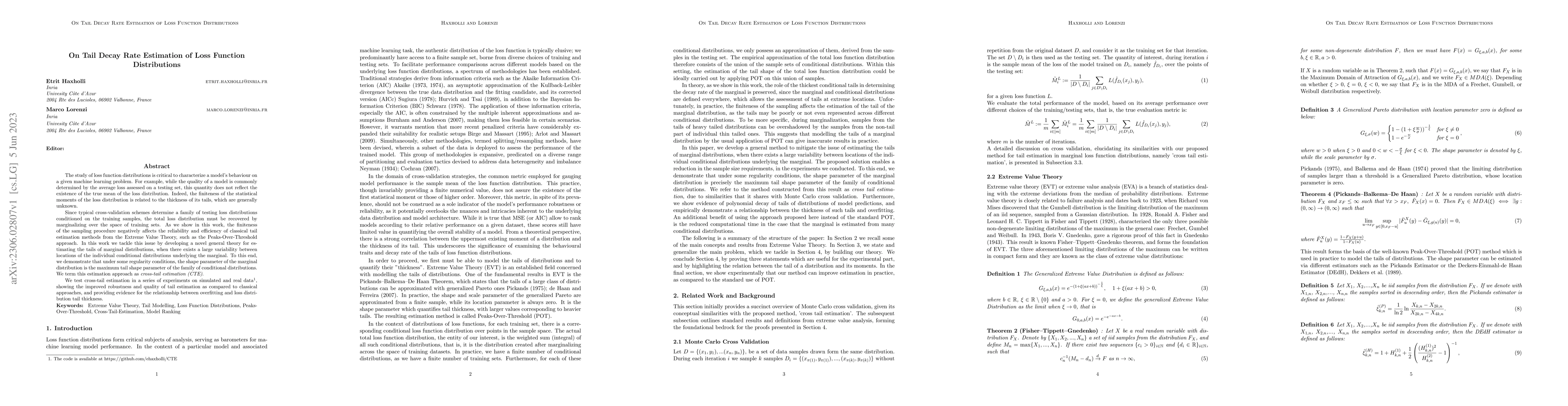 Thumbnail for On Tail Decay Rate Estimation of Loss Function Distributions