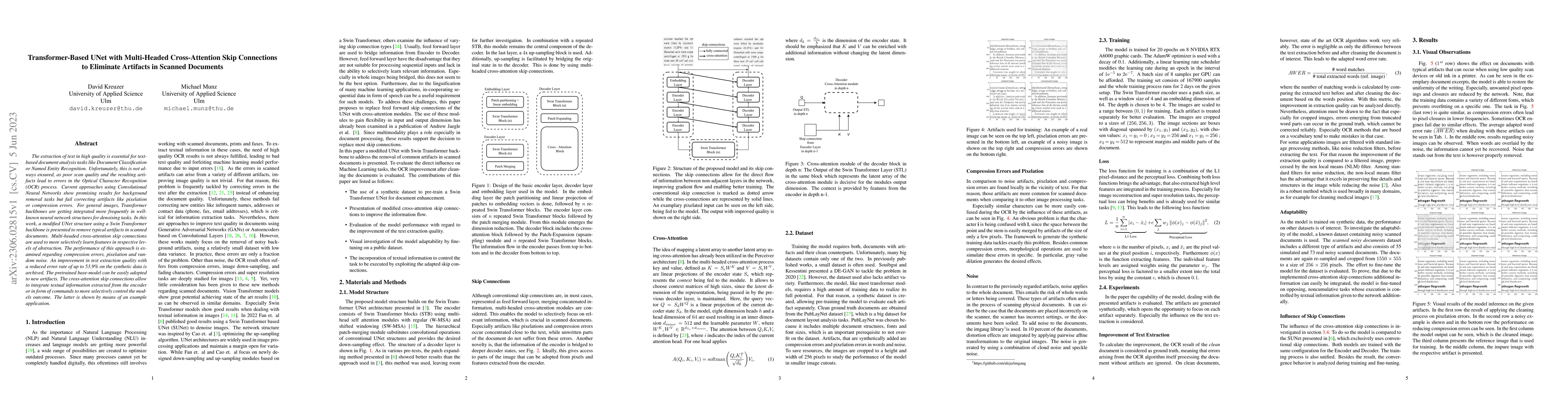 Thumbnail for Transformer-Based UNet with Multi-Headed Cross-Attention Skip
  Connections to Eliminate Artifacts in Scanned Documents