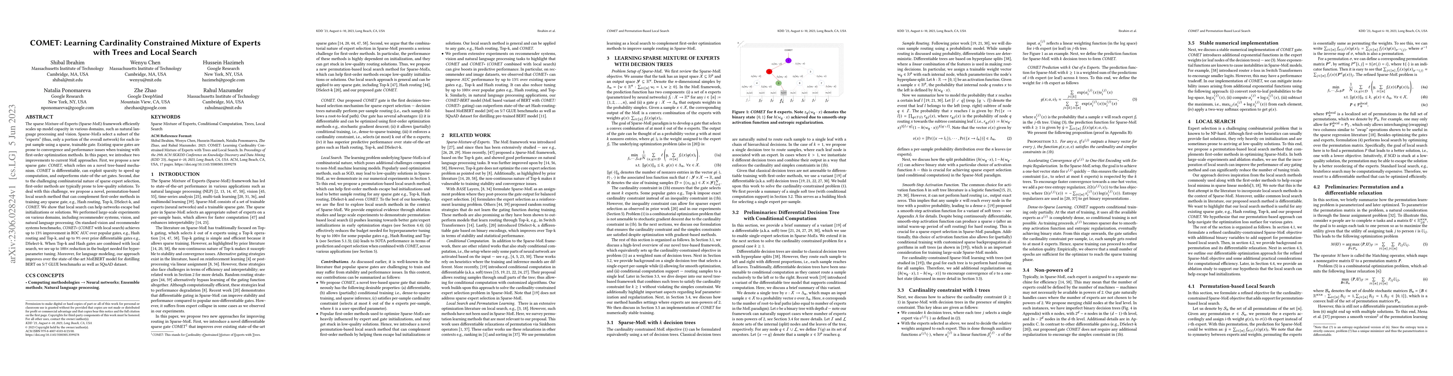Thumbnail for COMET: Learning Cardinality Constrained Mixture of Experts with Trees
  and Local Search