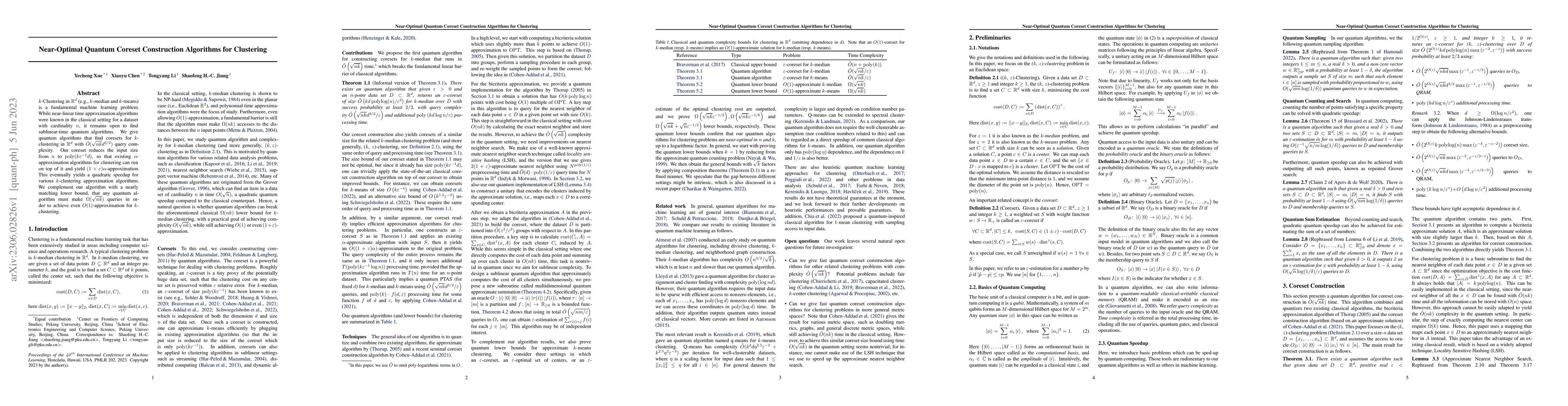 Thumbnail for Near-Optimal Quantum Coreset Construction Algorithms for Clustering