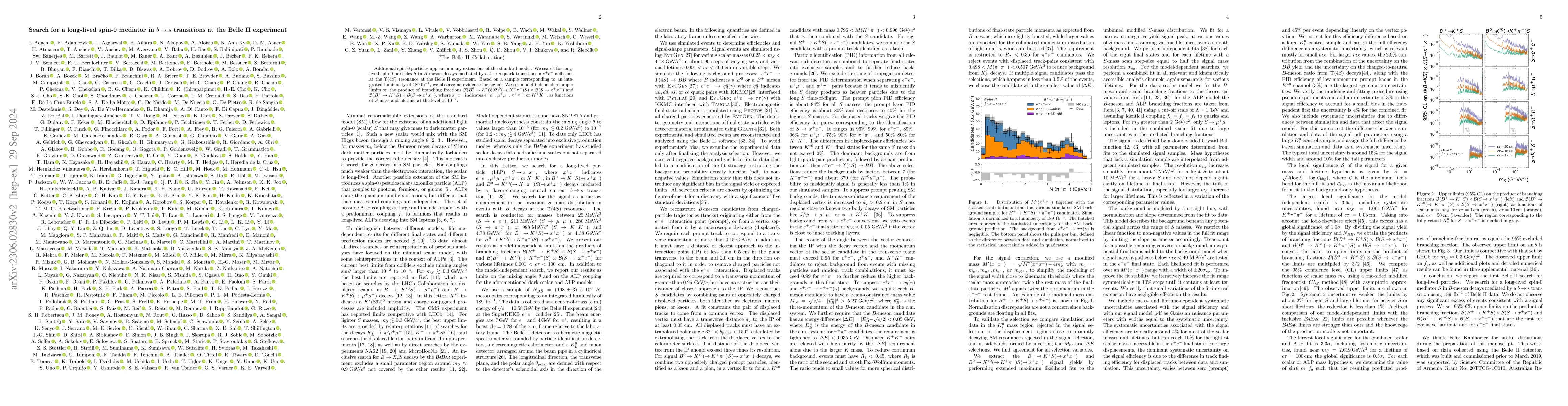 Thumbnail for Search for a long-lived spin-0 mediator in $b\to s$ transitions at the
  Belle II experiment