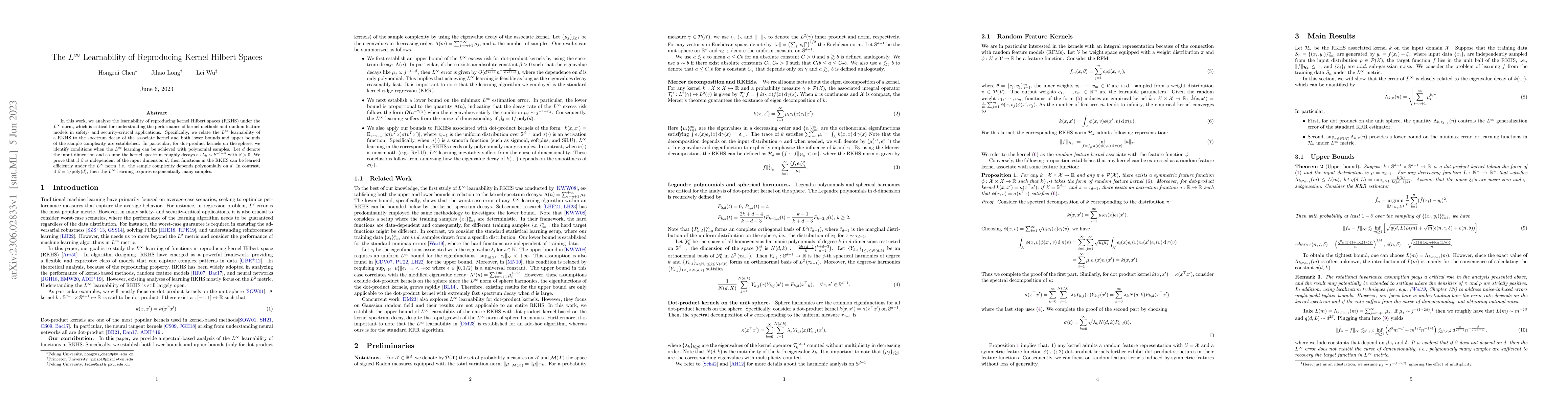 Thumbnail for The $L^\infty$ Learnability of Reproducing Kernel Hilbert Spaces