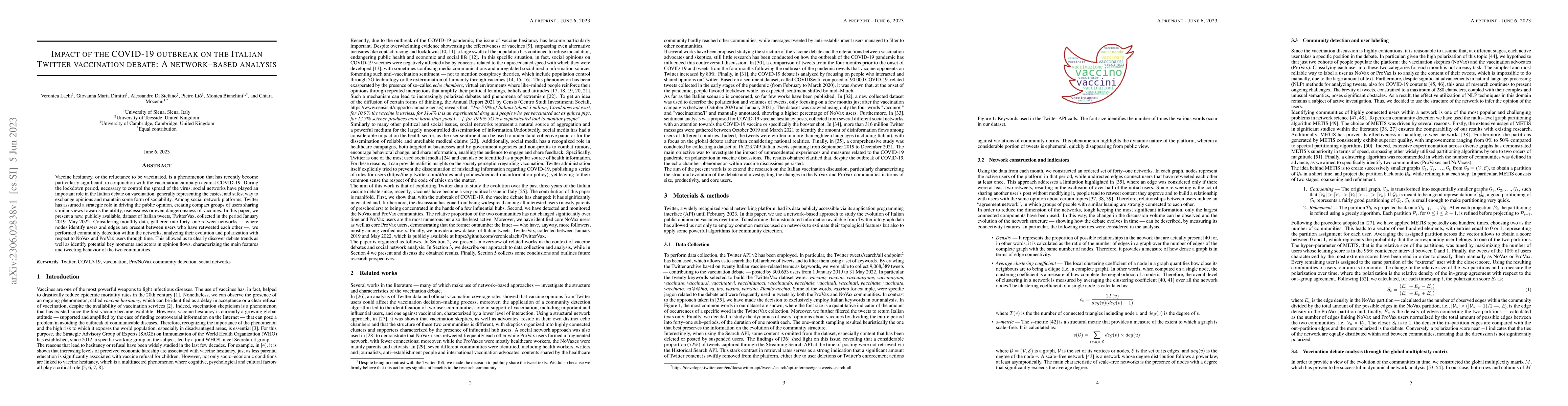 Thumbnail for Impact of the Covid 19 outbreaks on the italian twitter vaccination
  debat: a network based analysis