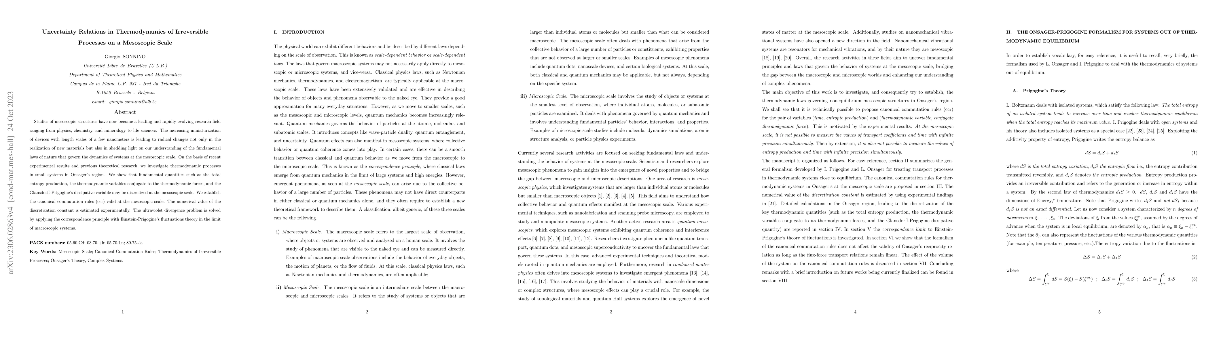 Thumbnail for Uncertainty Relations in Thermodynamics of Irreversible Processes on a
  Mesoscopic Scale