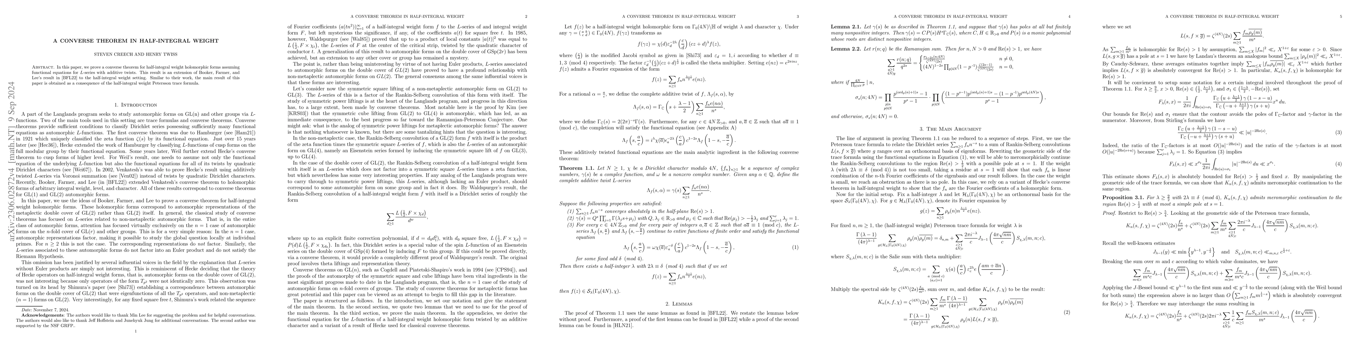 Thumbnail for A converse theorem in half-integral weight