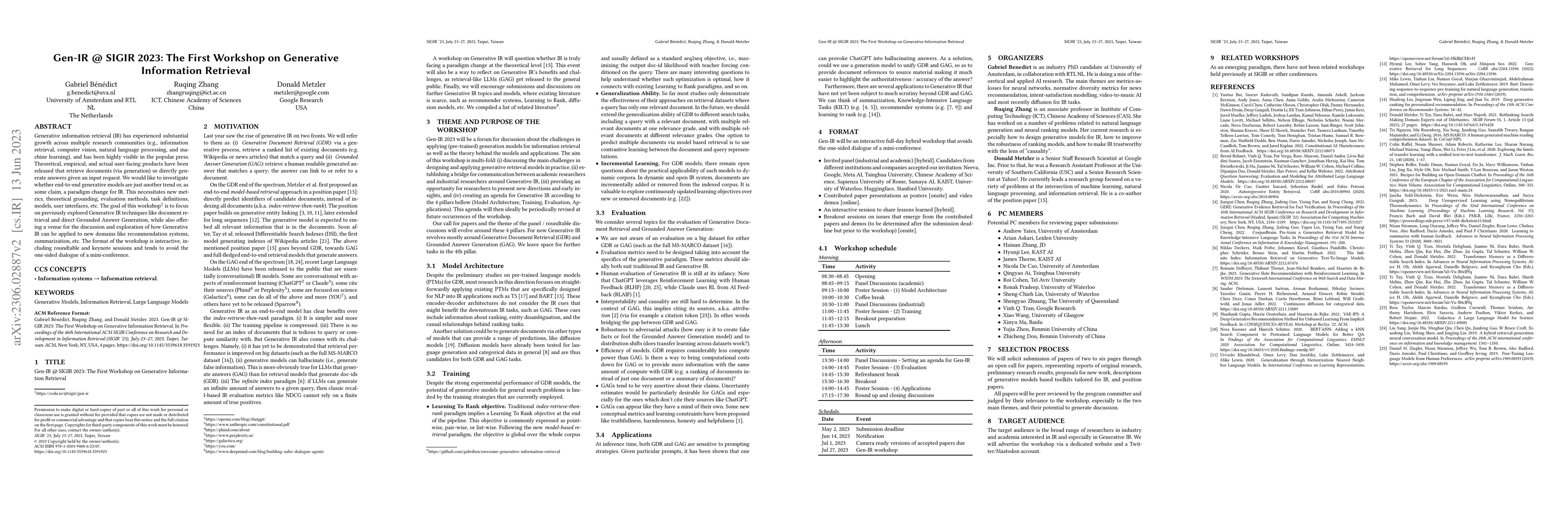 Thumbnail for Gen-IR @ SIGIR 2023: The First Workshop on Generative Information
  Retrieval