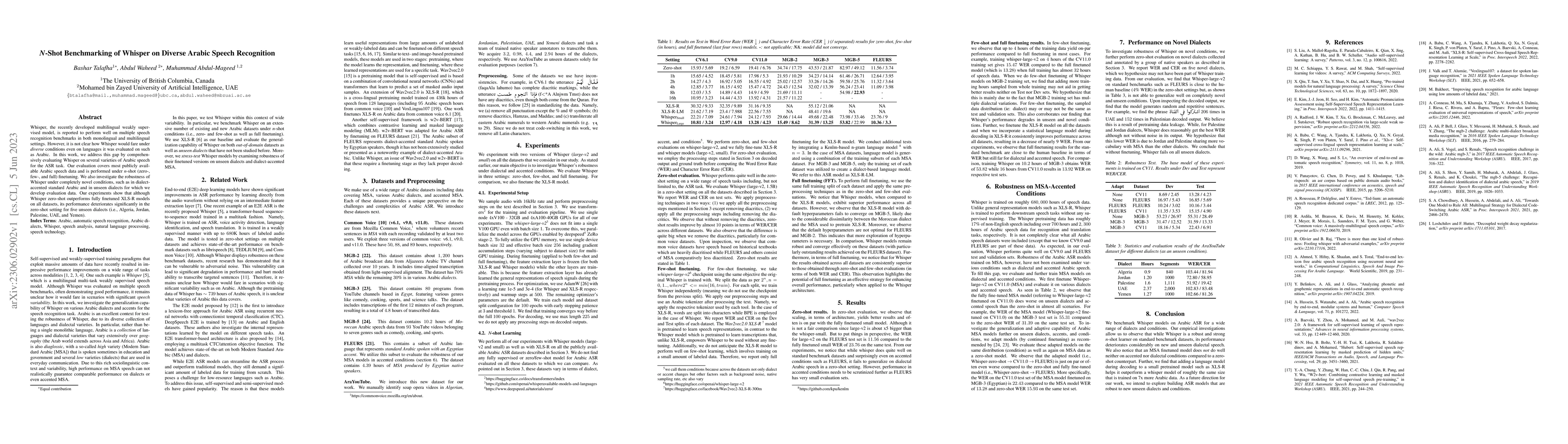 Thumbnail for N-Shot Benchmarking of Whisper on Diverse Arabic Speech Recognition
