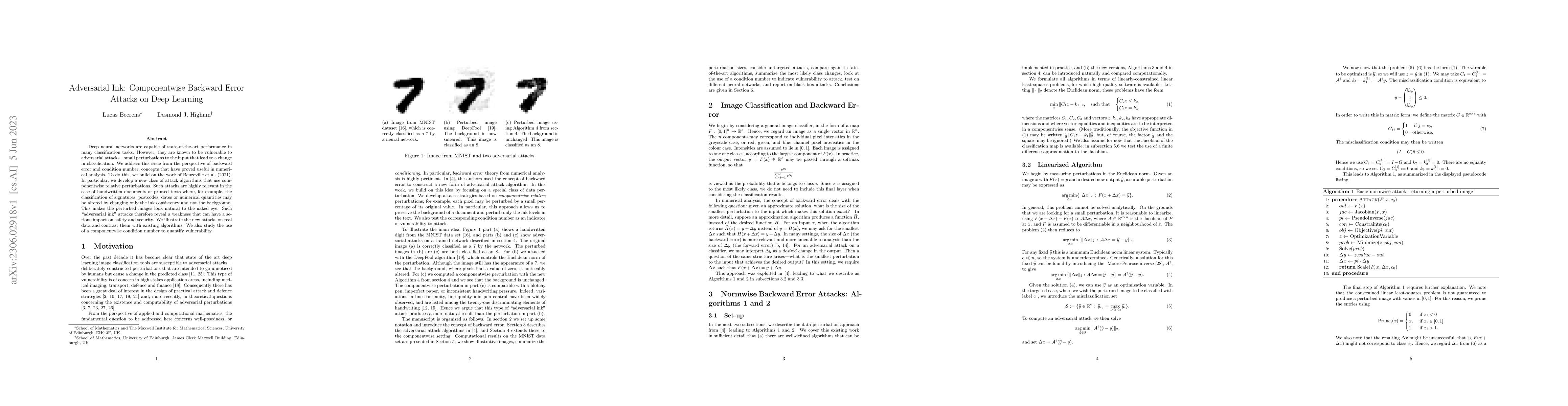 Thumbnail for Adversarial Ink: Componentwise Backward Error Attacks on Deep Learning