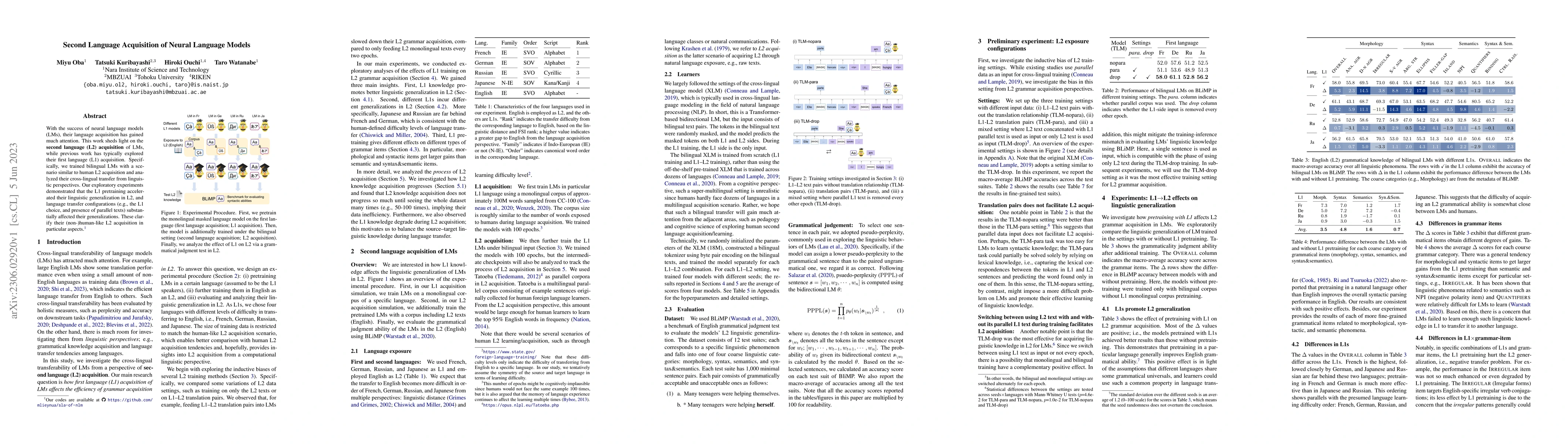 Thumbnail for Second Language Acquisition of Neural Language Models