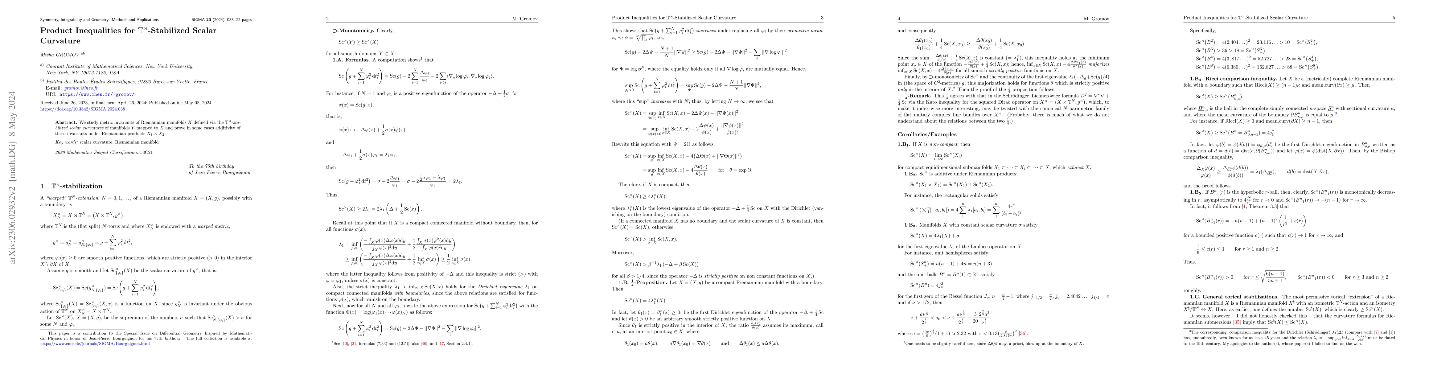 Thumbnail for Product Inequalities for $\mathbb T^\rtimes$-Stabilized Scalar Curvature