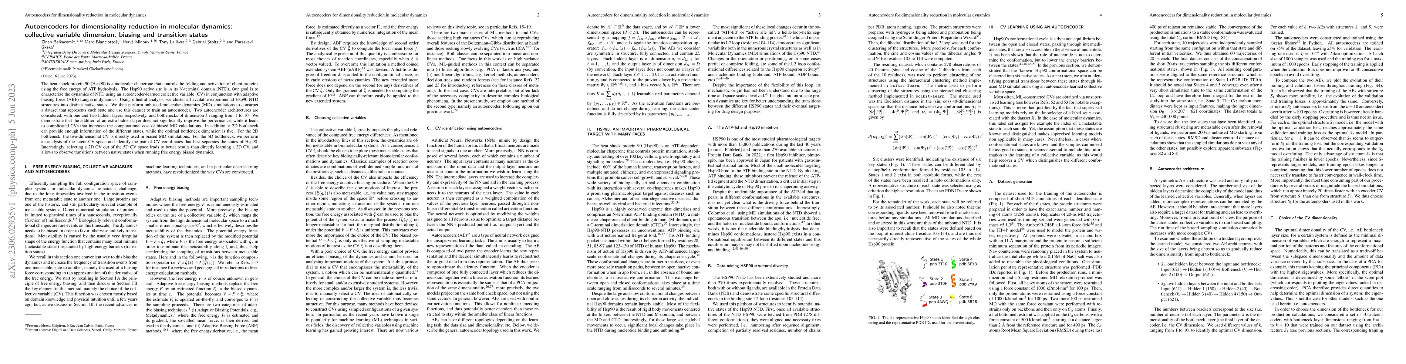 Thumbnail for Autoencoders for dimensionality reduction in molecular dynamics:
  collective variable dimension, biasing and transition states