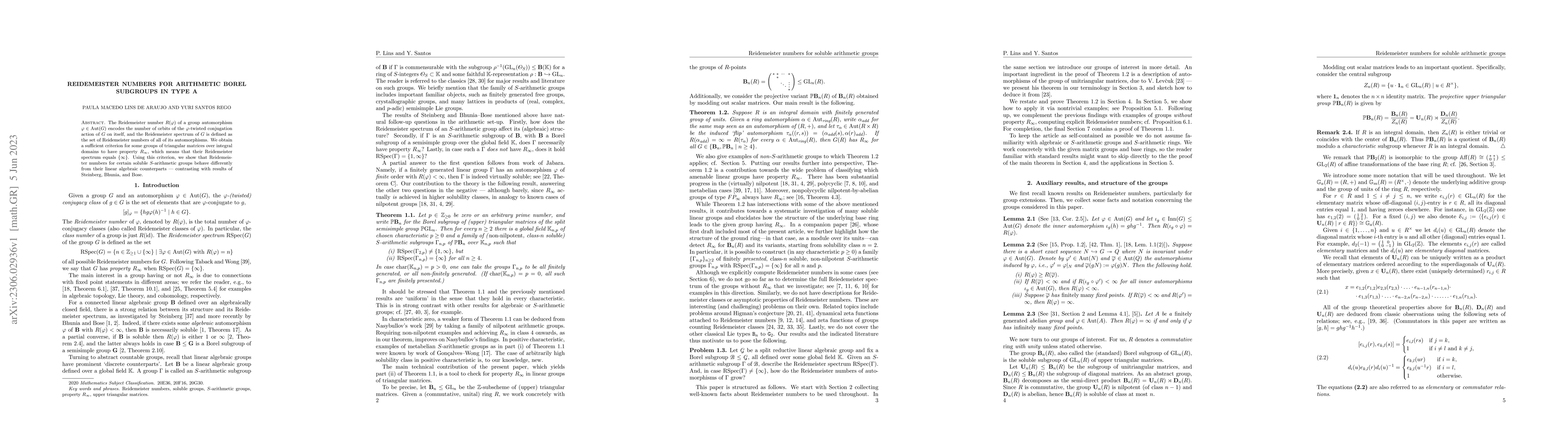 Thumbnail for Reidemeister numbers for arithmetic Borel subgroups in type A