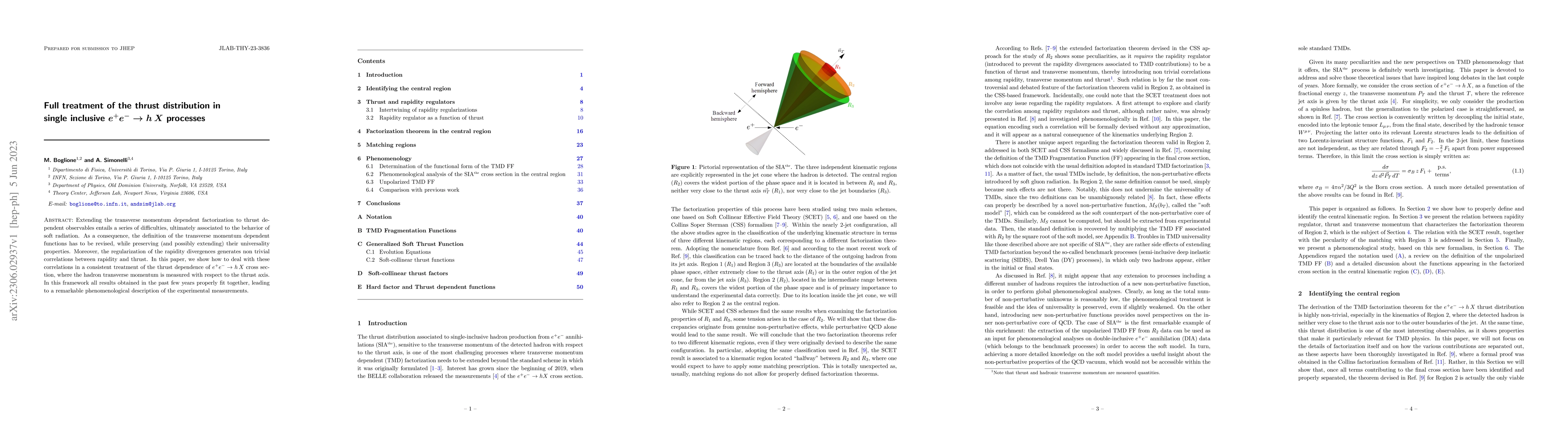 Thumbnail for Full treatment of the thrust distribution in single inclusive $e^+ e^-
  \to h \, X$ processes