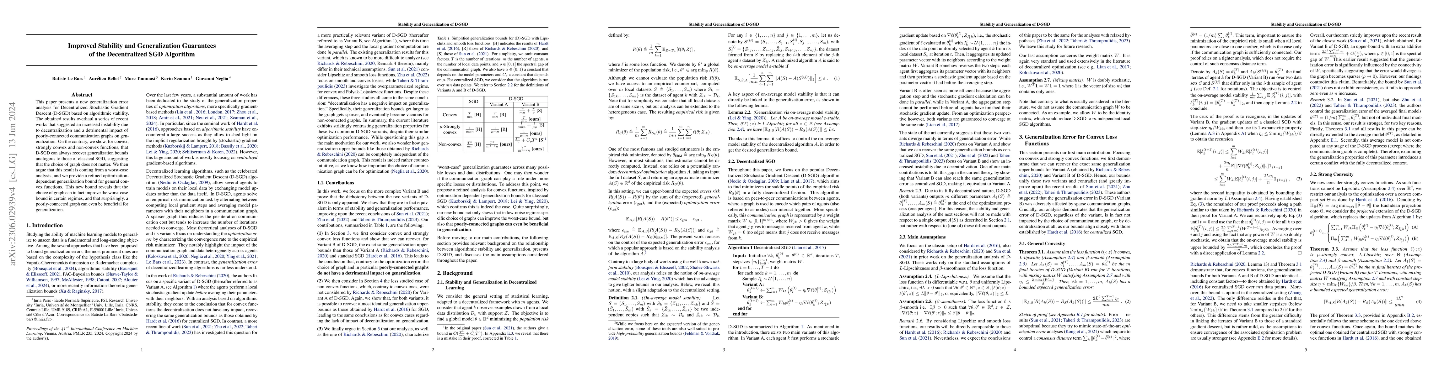 Thumbnail for Improved Stability and Generalization Guarantees of the Decentralized
  SGD Algorithm