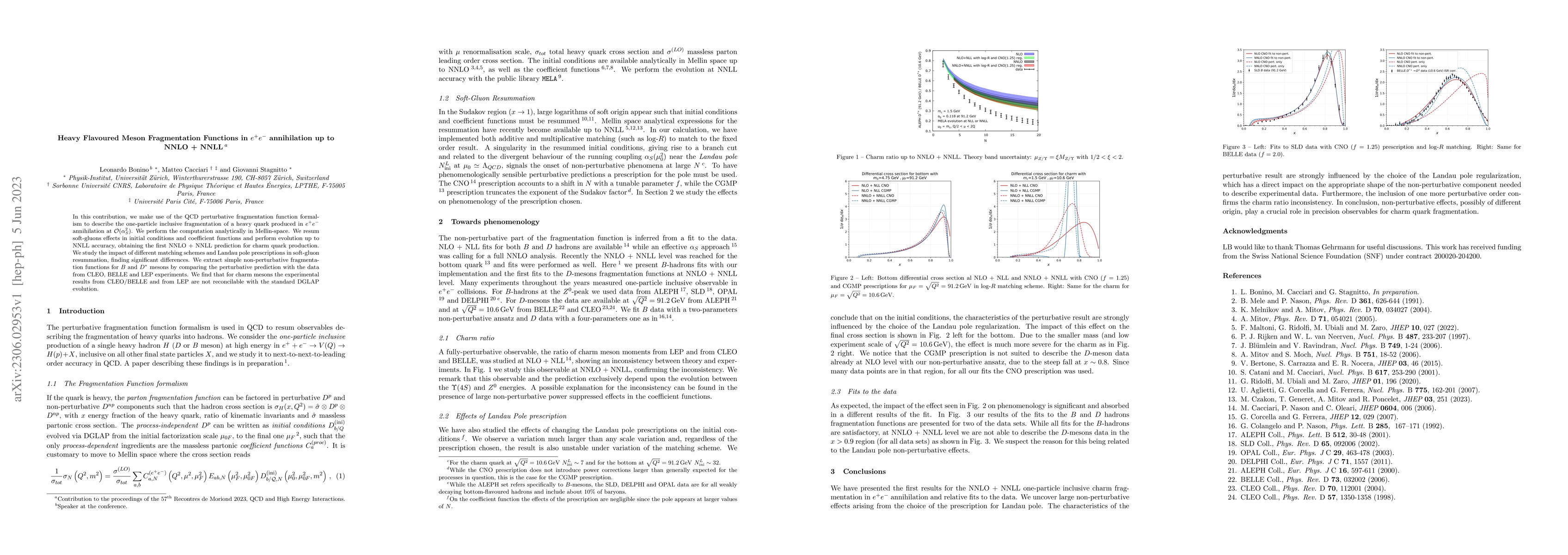 Thumbnail for Heavy Flavoured Meson Fragmentation Functions in $e^+e^-$ annihilation
  up to NNLO + NNLL