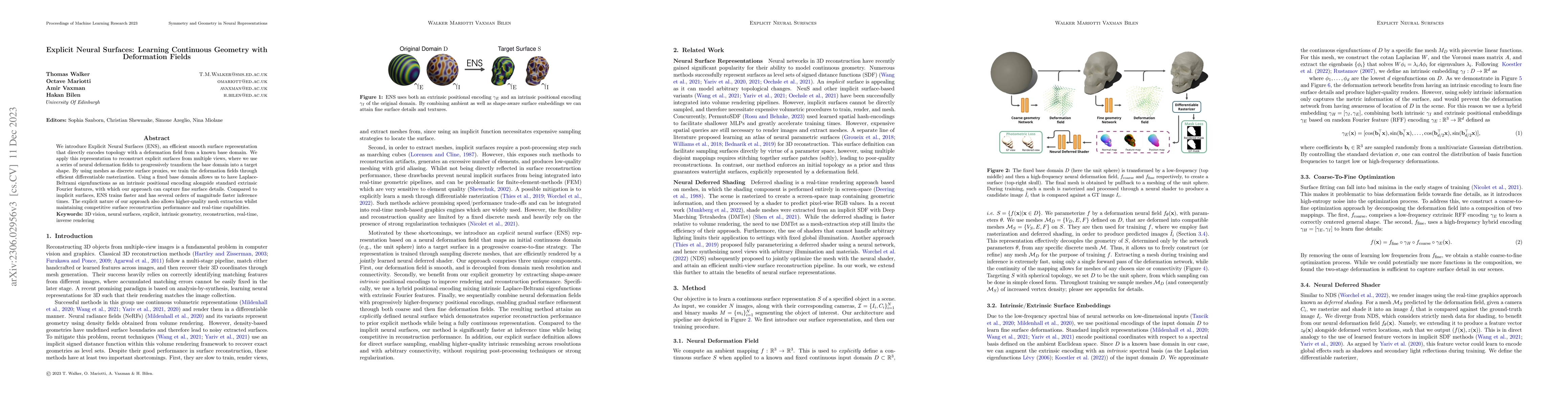 Thumbnail for Explicit Neural Surfaces: Learning Continuous Geometry With Deformation
  Fields