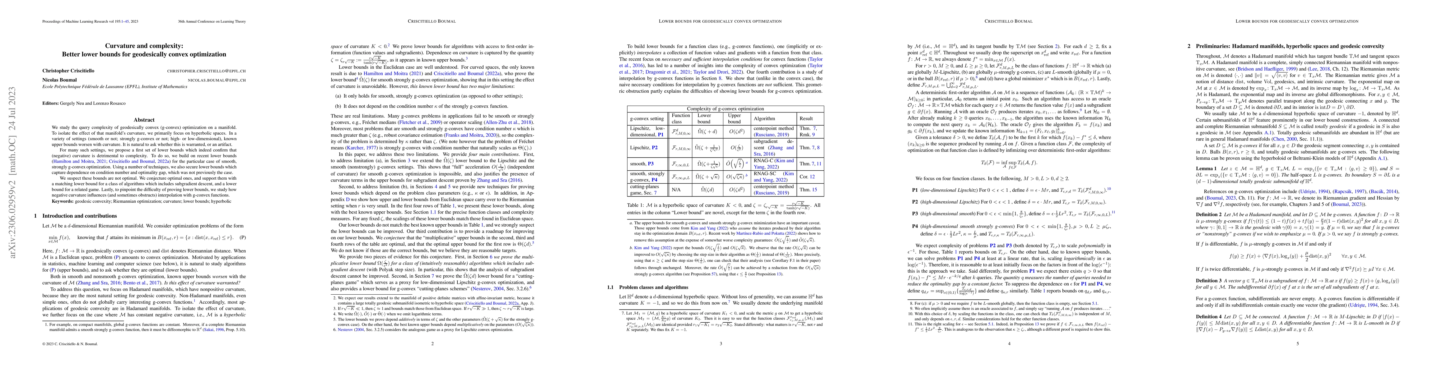 Thumbnail for Curvature and complexity: Better lower bounds for geodesically convex
  optimization