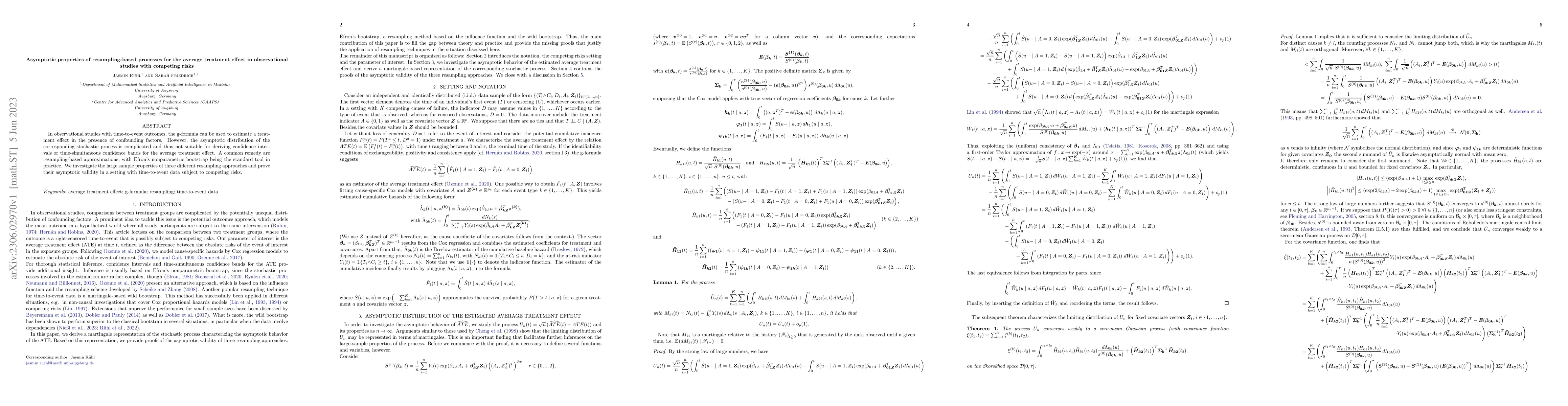 Thumbnail for Asymptotic properties of resampling-based processes for the average
  treatment effect in observational studies with competing risks