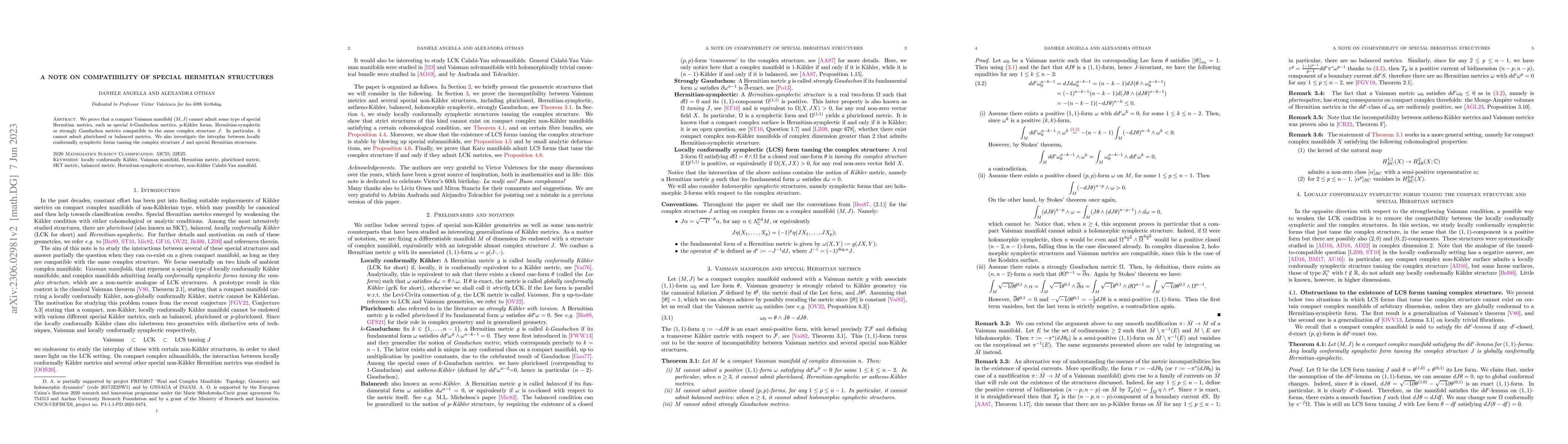 Thumbnail for A note on compatibility of special Hermitian structures