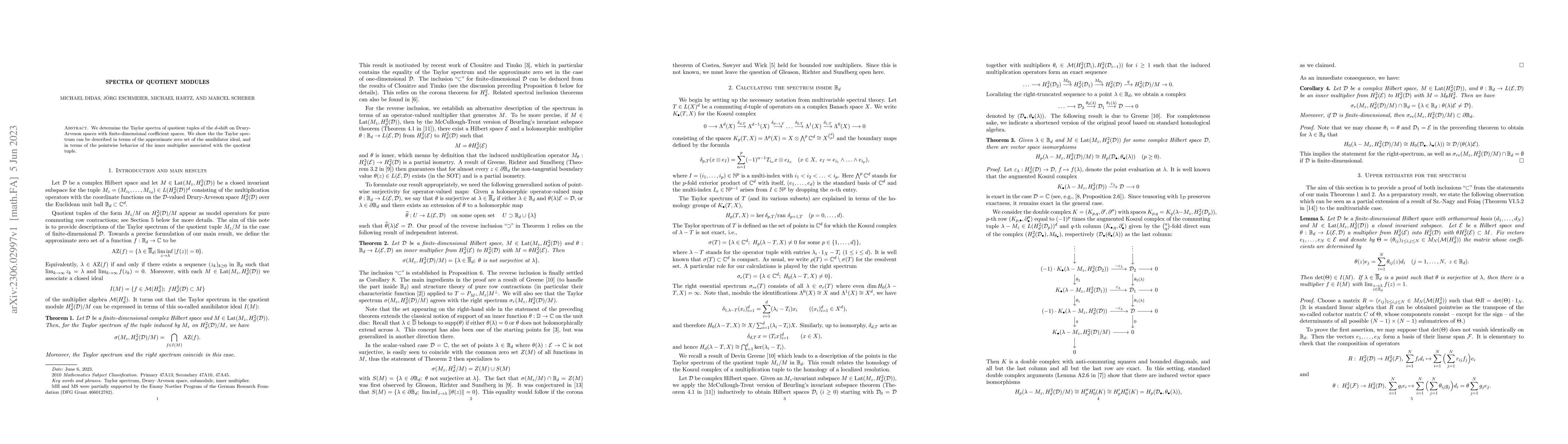 Thumbnail for Spectra of Quotient Modules