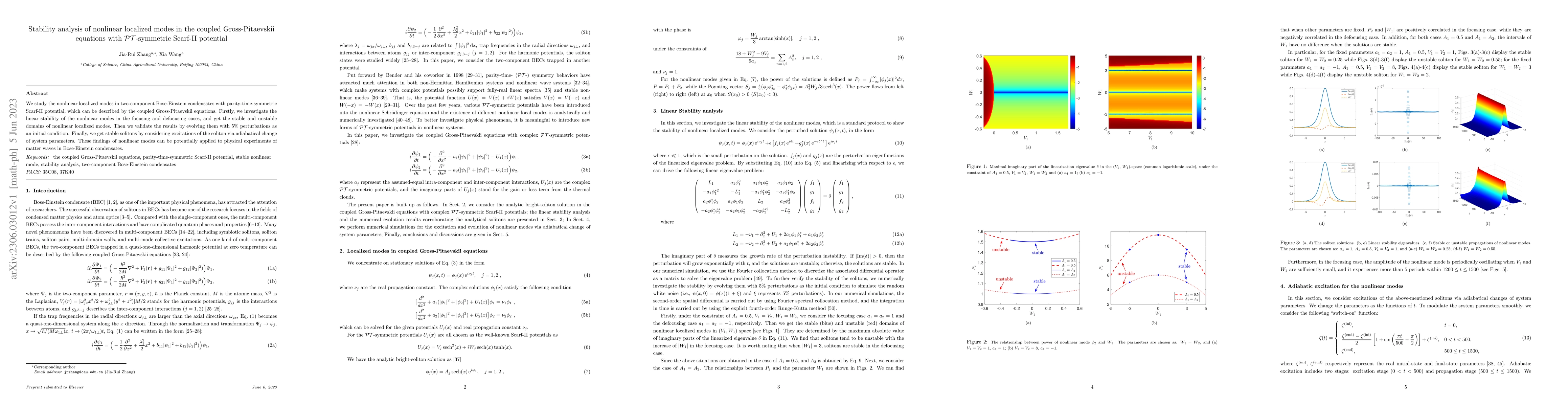 Thumbnail for Stability analysis of nonlinear localized modes in the coupled
  Gross-Pitaevskii equations with PT-symmetric Scarf-II potential