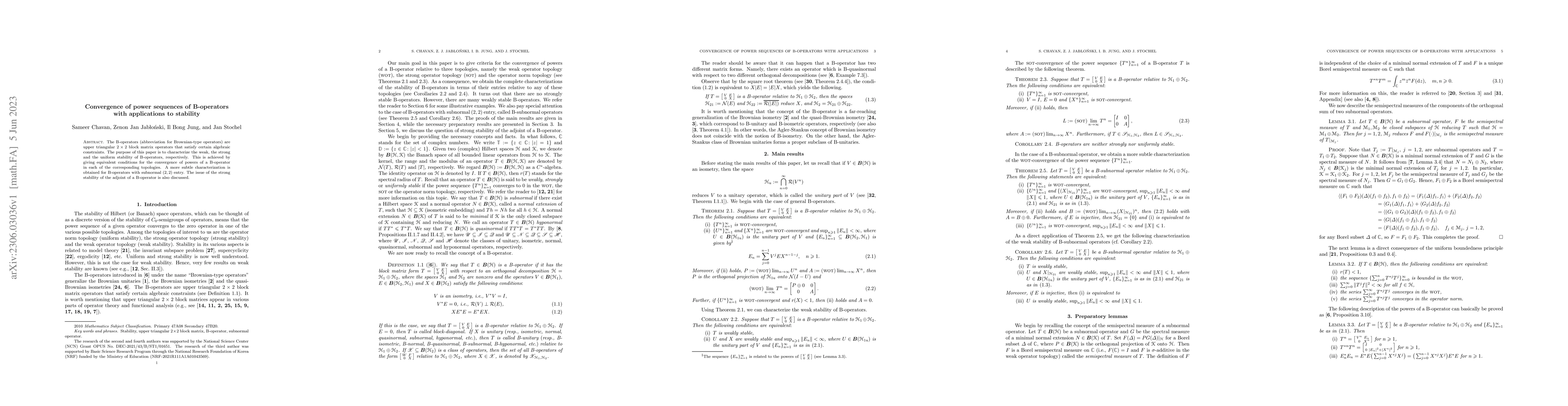 Thumbnail for Convergence of power sequences of B-operators with applications to
  stability