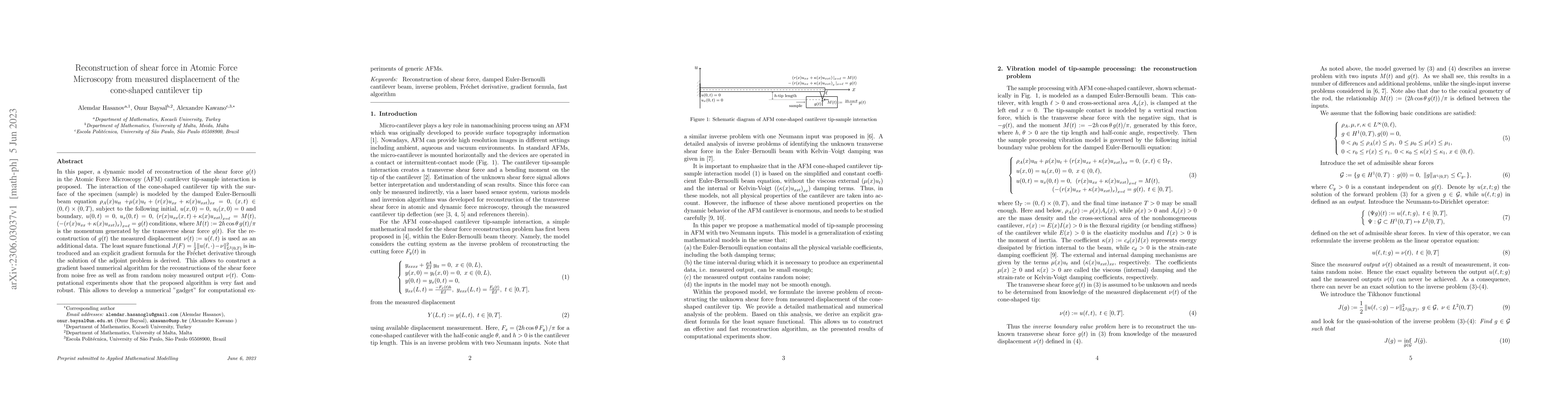 Thumbnail for Reconstruction of shear force in Atomic Force Microscopy from measured
  displacement of the cone-shaped cantilever tip