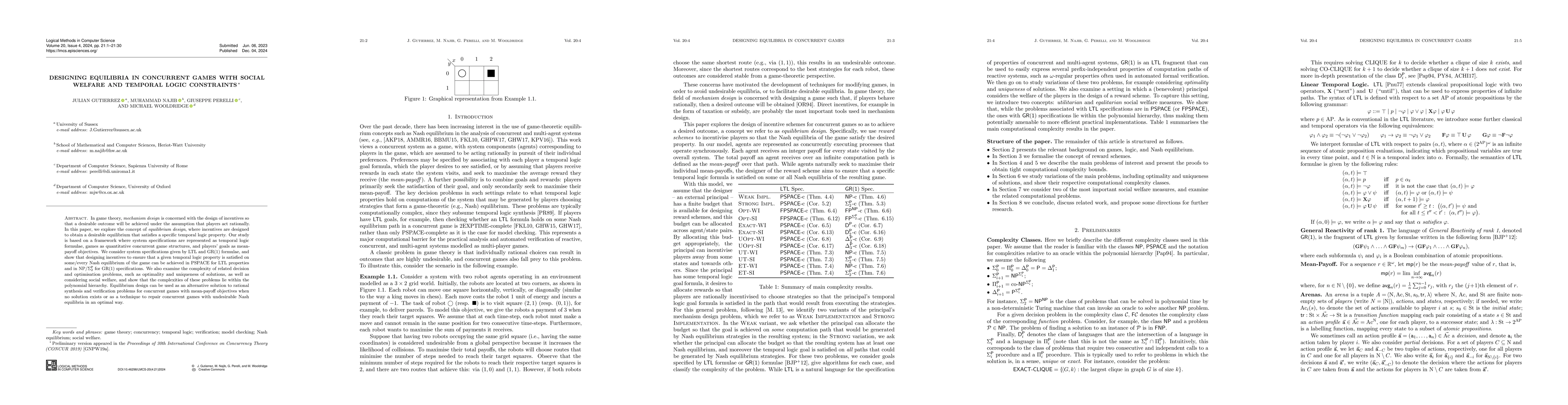 Thumbnail for Designing Equilibria in Concurrent Games with Social Welfare and
  Temporal Logic Constraints